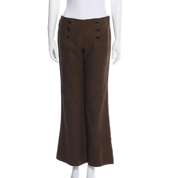 TORY BURCH Wool Wide Leg Flare Women's Pants 4 Olive Green Sailor Military Tweed - Picture 1 of 5